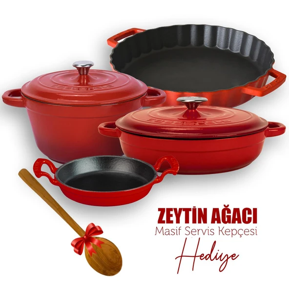 Lava Döküm 4X New Heritage Serisi Döküm Demir Tencere Tava Seti  Kırmızı ürün görseli 1