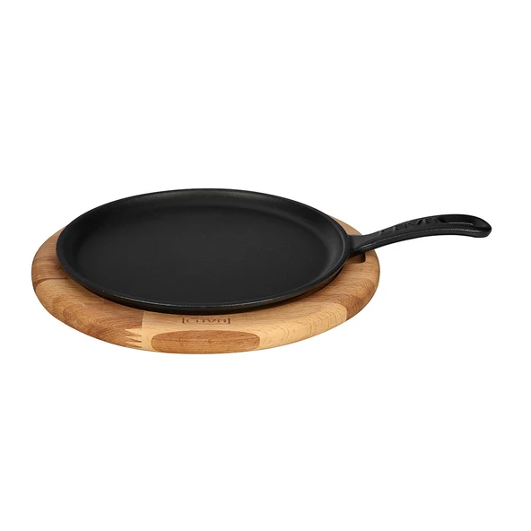Lava Döküm Yuvarlak Pizza Krep Pankek Tavası Döküm Demir Yekpare Saplı Kayın Servis Ahşabı Çap(Ø)20cm. ürün görseli 1