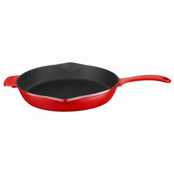 Lava Döküm Yuvarlak Kızartma Tavası Döküm Demir Yekpare Saplı Spring Serisi Çap(Ø)28cm.  Kırmızı ürün görseli 1