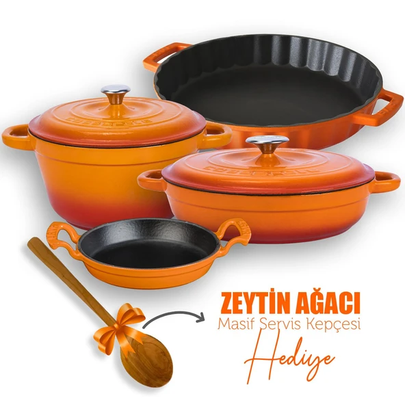 Lava Döküm 4X New Heritage Serisi Döküm Demir Tencere Tava Seti  Turuncu ürün görseli 1