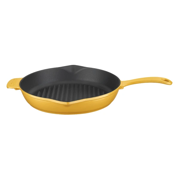 Lava Döküm Yuvarlak Izgara Tavası Döküm Demir Yekpare Saplı Spring Serisi Çap(Ø)28cm.  Sarı ürün görseli 1