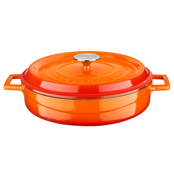 Lava Döküm Çok Amaçlı Yayvan Tencere Döküm Demir Yekpare Kulplu Edition Serisi Çap(Ø)32cm.  Turuncu ürün görseli 1