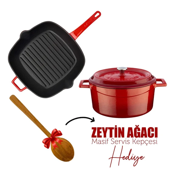 Lava Döküm Trendy 4 Parça Tencere Tava Seti  Kırmızı ürün görseli 1