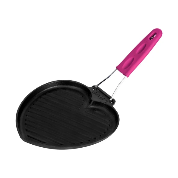 Lava Döküm Sığ Izgara Tavası Love Serisi Silikon Tel Saplı Ölçü 22x23cm.  Pembe ürün görseli 1