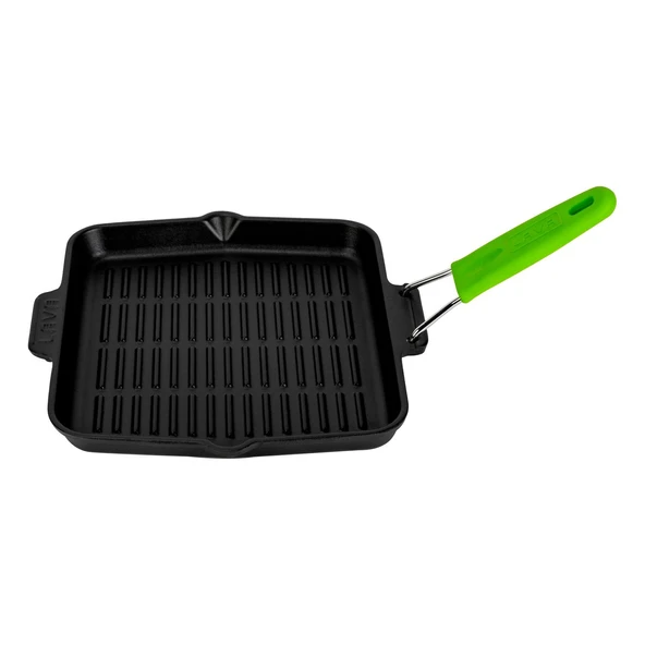 Lava Döküm Kare Sığ Izgara Tavası Silikon Tel Saplı Ölçü 24x24cm.  Yeşil ürün görseli 1