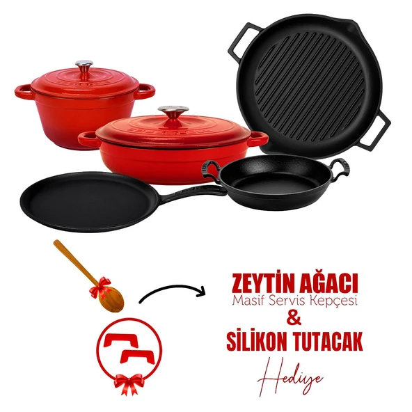 Lava Döküm 5x Trendy Serisi 8 Parça Tencere & Tava Seti  Kırmızı ürün görseli 1