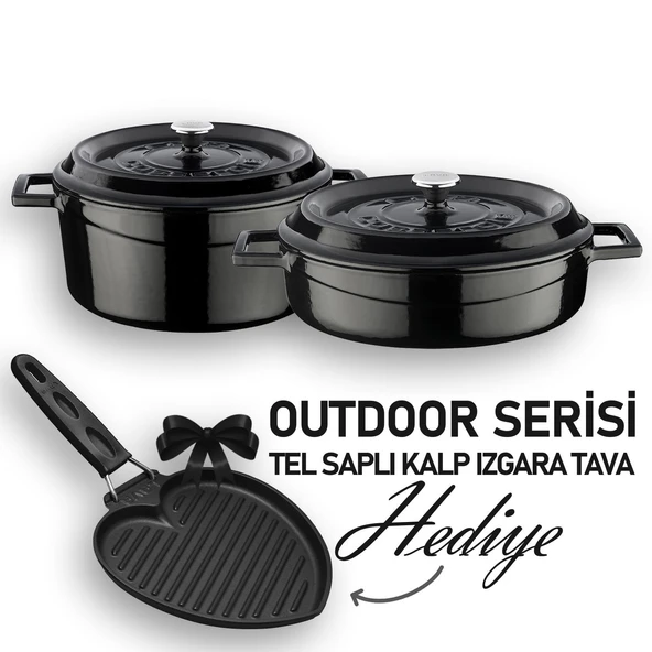 Lava Döküm Trendy Serisi Yuvarlak Derin ve Sığ 5 Parça Tencere Tava Çeyiz Seti  Siyah ürün görseli 1