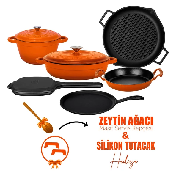 Lava Döküm 6x Trendy Serisi 9 Parça Tencere & Tava Seti  Turuncu ürün görseli 1