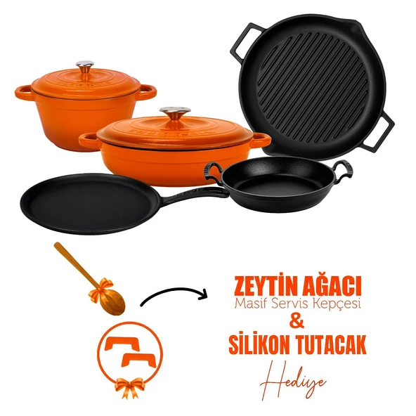 Lava Döküm 5x Trendy Serisi 8 Parça Tencere & Tava Seti  Turuncu ürün görseli 1