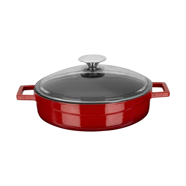 Lava Döküm Çok Amaçlı Yayvan Tencere. Glaze Serisi Çap(Ø)24cm. - Kırmızı  Kırmızı ürün görseli 1