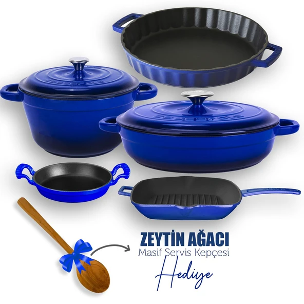 Lava Döküm 5X New Heritage Serisi Döküm Demir Tencere & Tava Seti  Mavi ürün görseli 1
