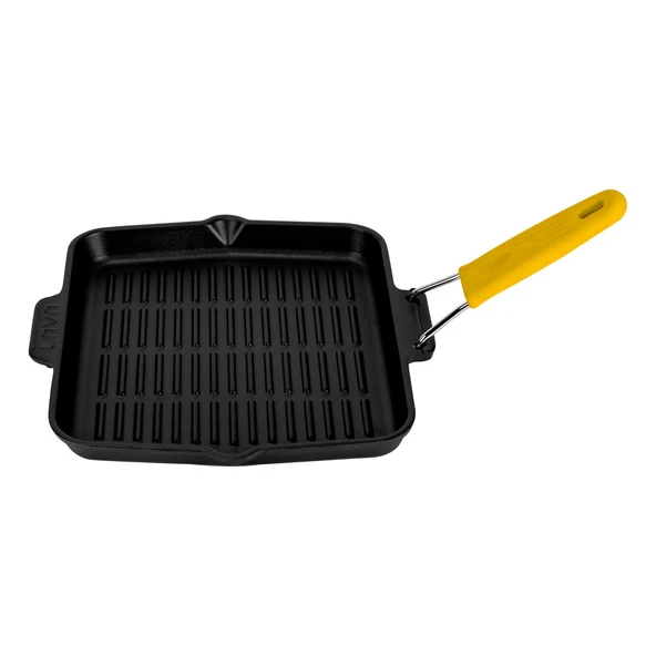 Lava Döküm Kare Sığ Izgara Tavası Silikon Tel Saplı Ölçü 24x24cm.  Sarı ürün görseli 1