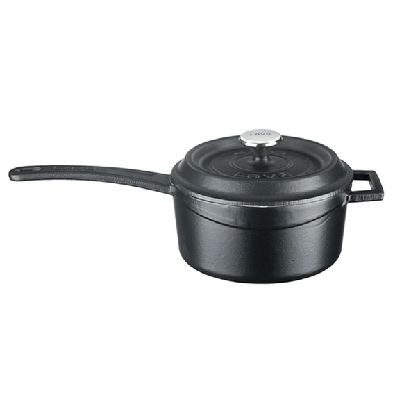 Lava Döküm Yuvarlak Sos Tenceresi. Döküm Demir Yekpare Saplı Trendy Serisi Çap(Ø16 cm.  Mat Siyah ürün görseli 1