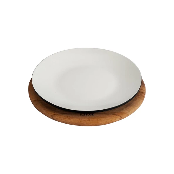 Lava Döküm Yuvarlak Servis Tabağı ve Kayın Servis Ahşabı. İç Sable Çap(Ø)21cm. ürün görseli 1