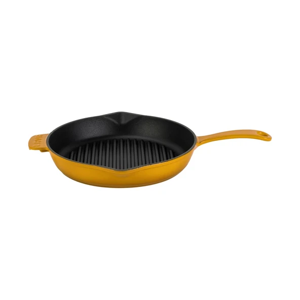 Lava Döküm Yuvarlak Izgara Tava Döküm Demir Yekpare Saplı Çap(Ø)28cm.  Sarı ürün görseli 1