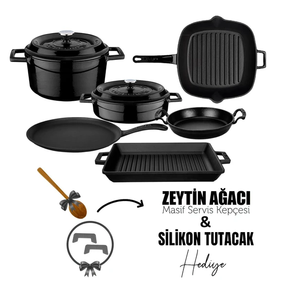Lava Döküm 6x Trendy Serisi 8 Parça Tencere & Tava Seti  Siyah ürün görseli 1