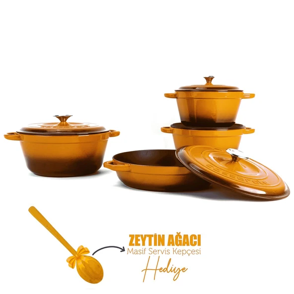 Lava Döküm 4X New Heritage Serisi Döküm Demir Tencere Seti  Turuncu ürün görseli 1