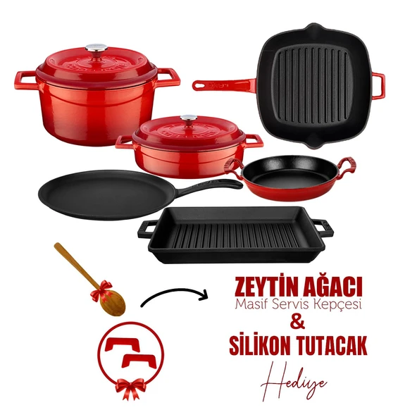Lava Döküm 6x Trendy Serisi 8 Parça Tencere & Tava Seti  Kırmızı ürün görseli 1