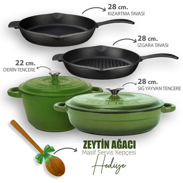 Lava Döküm 4X New Heritage Serisi Döküm Demir Tencere Tava Çeyiz Seti  Yeşil ürün görseli 1