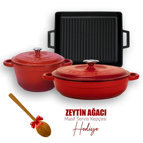 Lava Döküm 6X New Heritage Serisi Döküm Demir Tencere Tava Çeyiz Seti  Kırmızı ürün görseli 1