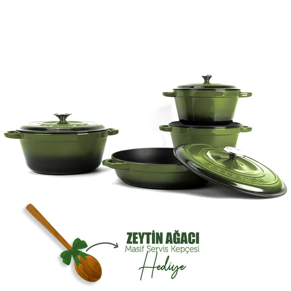Lava Döküm 4X New Heritage Serisi Döküm Demir Tencere Seti  Yeşil ürün görseli 1