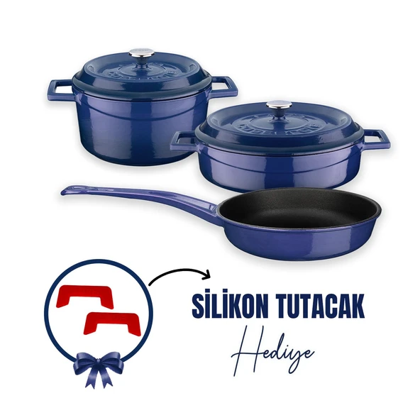 Lava Döküm 3x Trendy Serisi 6 Parça Tencere & Tava Seti  Mavi ürün görseli 1