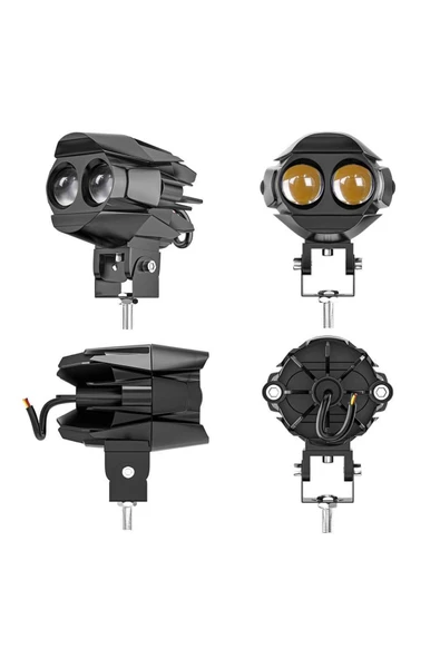 ASTRALED 2 ADET Motosiklet Çift Göz Led Lazer Sis Farı  Delici Beyaz Sarı Çift Renk 12-80 Volt ürün görseli 1