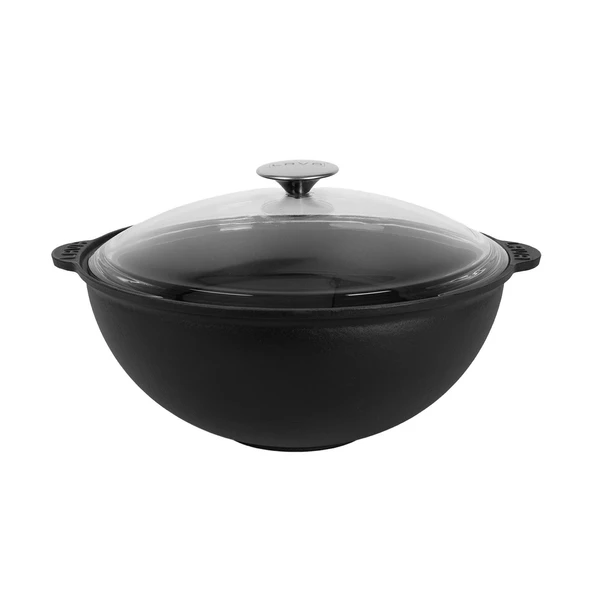 Lava Döküm Yuvarlak Cam Kapaklı Kazan / Tencere. Döküm Demir Yekpare Kulplu Çap(Ø)30 cm. ürün görseli 1