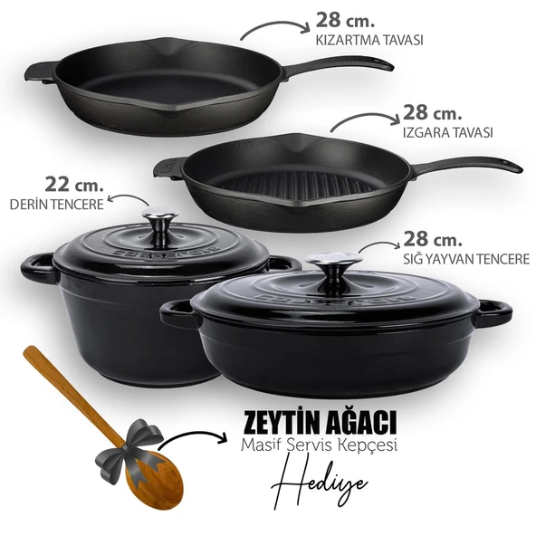 Lava Döküm 4X New Heritage Serisi Döküm Demir Tencere Tava Çeyiz Seti  Siyah ürün görseli 1