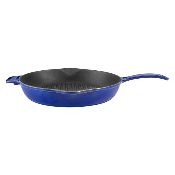Lava Döküm Yuvarlak Izgara Tavası Döküm Demir Yekpare Saplı Premium Serisi. Çap(Ø)28cm.  Mavi ürün görseli 1