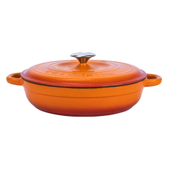 Lava Döküm Yuvarlak Çok Amaçlı Yayvan Tencere New Heritage Serisi Çap(Ø)28cm.  Turuncu ürün görseli 1