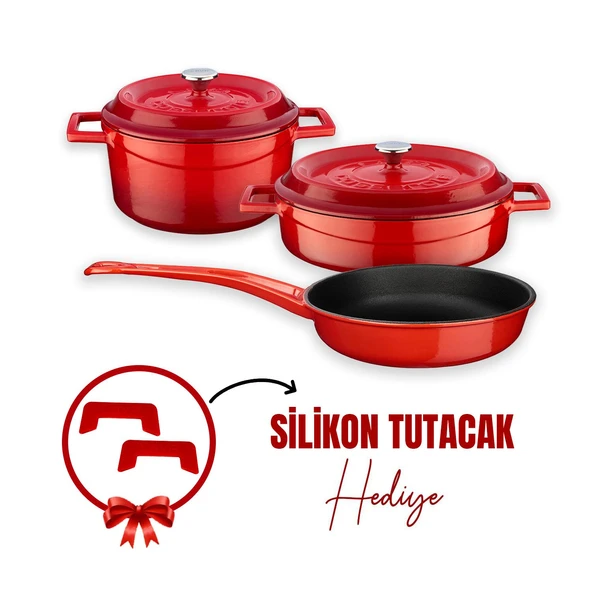 Lava Döküm 3x Trendy Serisi 6 Parça Tencere & Tava Seti  Kırmızı ürün görseli 1