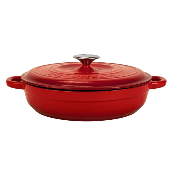 Lava Döküm Yuvarlak Çok Amaçlı Yayvan Tencere New Heritage Serisi Çap(Ø)28cm.  Kırmızı ürün görseli 1