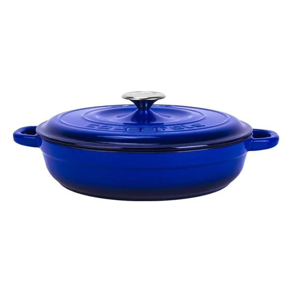 Lava Döküm Yuvarlak Çok Amaçlı Yayvan Tencere New Heritage Serisi Çap(Ø)28cm.  Mavi ürün görseli 1