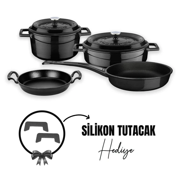 Lava Döküm 4x Trendy Serisi 7 Parça Tencere & Tava Seti  Siyah ürün görseli 1