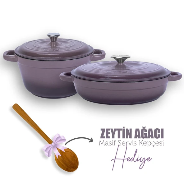 Lava Döküm 2X New Heritage Serisi Döküm Demir Tencere Tava Seti  Mor ürün görseli 1
