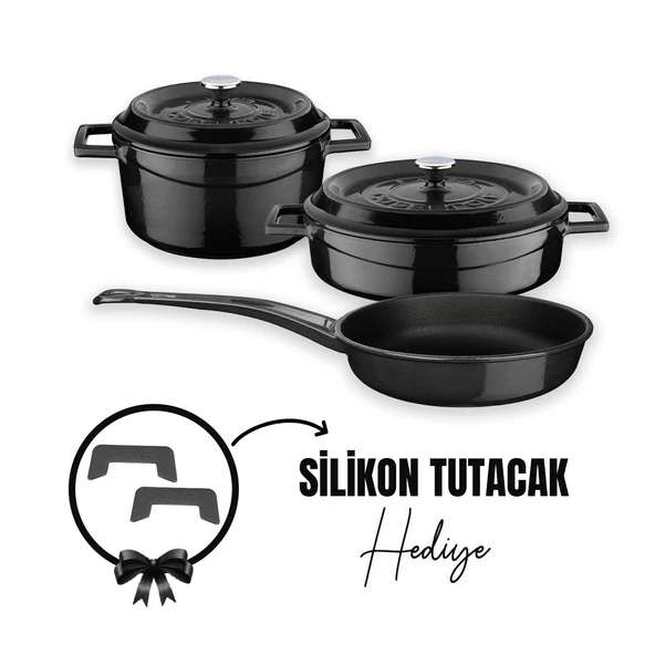 Lava Döküm 3x Trendy Serisi 6 Parça Tencere & Tava Seti  Siyah ürün görseli 1