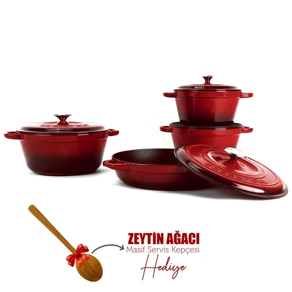Lava Döküm 4X New Heritage Serisi Döküm Demir Tencere Seti  Kırmızı ürün görseli 1