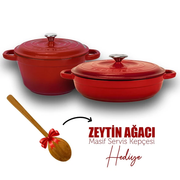 Lava Döküm 2X New Heritage Serisi Döküm Demir Tencere Tava Seti  Kırmızı ürün görseli 1