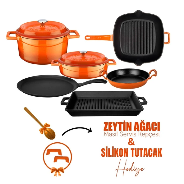 Lava Döküm 6x Trendy Serisi 8 Parça Tencere & Tava Seti  Turuncu ürün görseli 1