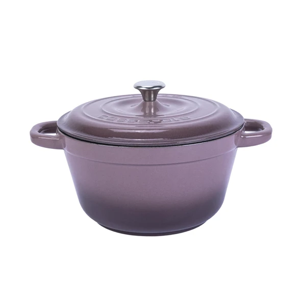 Lava Döküm Yuvarlak Tencere Döküm Demir Kapak New Heritage Serisi Çap(Ø)24cm.  Mor ürün görseli 1