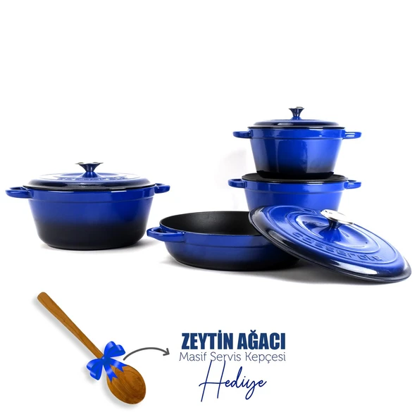 Lava Döküm 4X New Heritage Serisi Döküm Demir Tencere Seti  Mavi ürün görseli 1