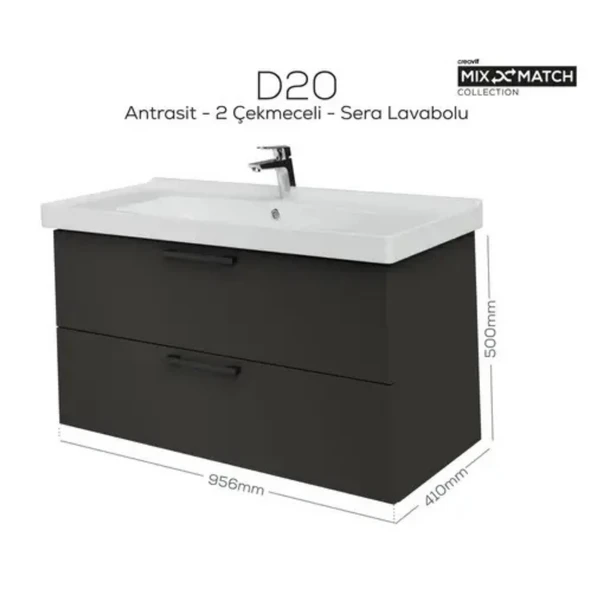 Creavit D20 2 Çekmeceli Lavabo Dolabı Antrasit ürün görseli 1