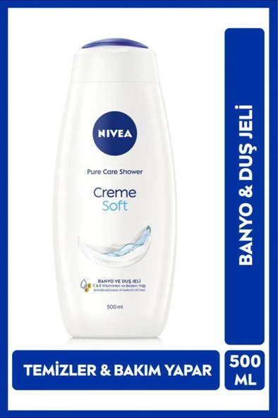 NIVEA Creme Soft Kremsi Dokunuş Banyo ve Duş Jeli 500ml, Temizlerken Bakım Yapar, Badem Yağı, Nemlendirici ürün görseli 1