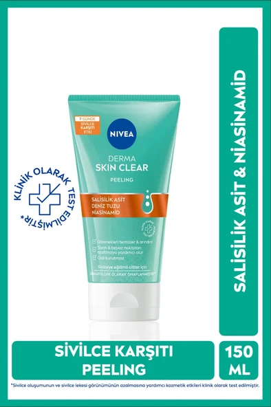 NIVEA Derma Skin Clear Sivilce Karşıtı Yüz Temizleyici Peeling 150ml, Salisilik Asit,Niasinamid,Deniz Tuzu ürün görseli 1