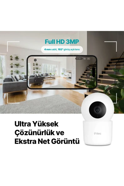 Ttec 2AGK04 Wizi Pro 2 Full HD 360° Tak Çalıştır Wi-Fi Akıllı Kamera - Resim 3
