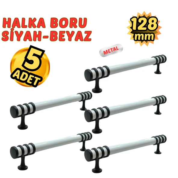 5 Adet Metal Halka Mobilya Çekmece Dolap Kulpu Siyah-Beyaz 128mm ürün görseli 1