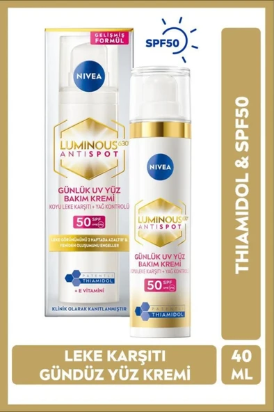 NIVEA Luminous630 Thiamidol Etkili Leke Karşıtı Gündüz Yüz Kremi 40ml, SPF50 UV Koruma, Hyaluronik Asit ürün görseli 1