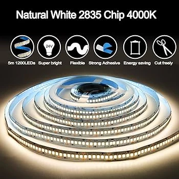 LED Şerit 5 Metre 240 LED/m 4000K Doğal Beyaz SMD 2835 12V DC Kendinden Yapışkanlı IP20 ürün görseli 1