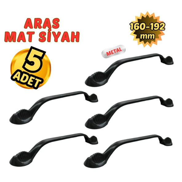 5 Adet Metal Aras Mobilya Çekmece Dolap Kulpu Mat Siyah 160-192mm ürün görseli 1